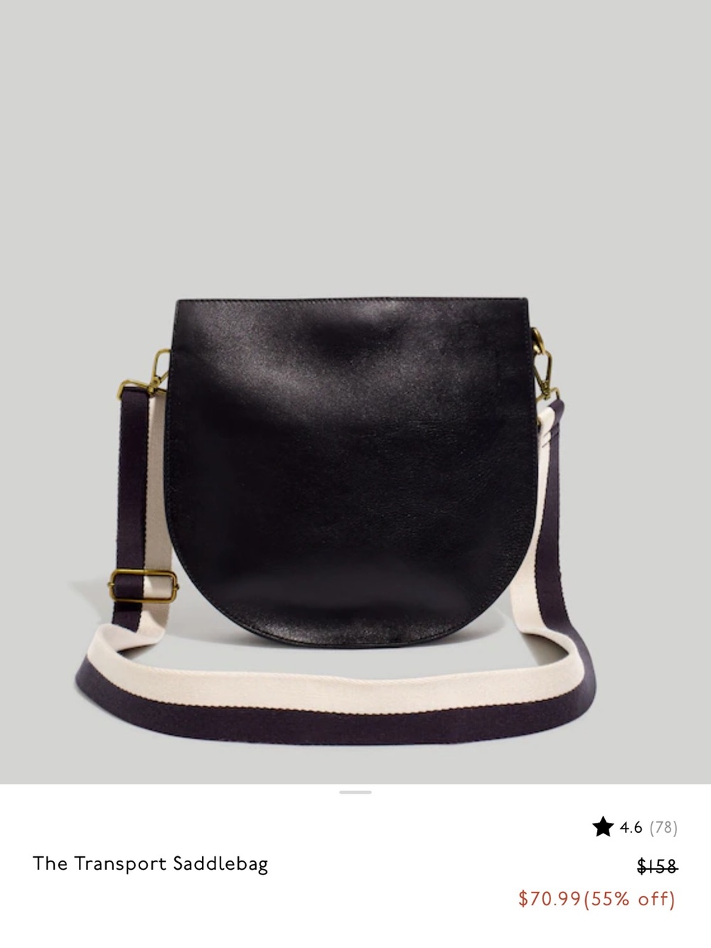 Madewell Black Saddle Crossbody with Stripe Strap